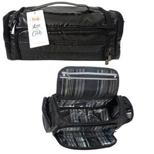 NWT LUG NEW TRAVEL TROLLEY OUTER BLACK COSMETICS MAKE-UP CASE STRIPED INTERIOR